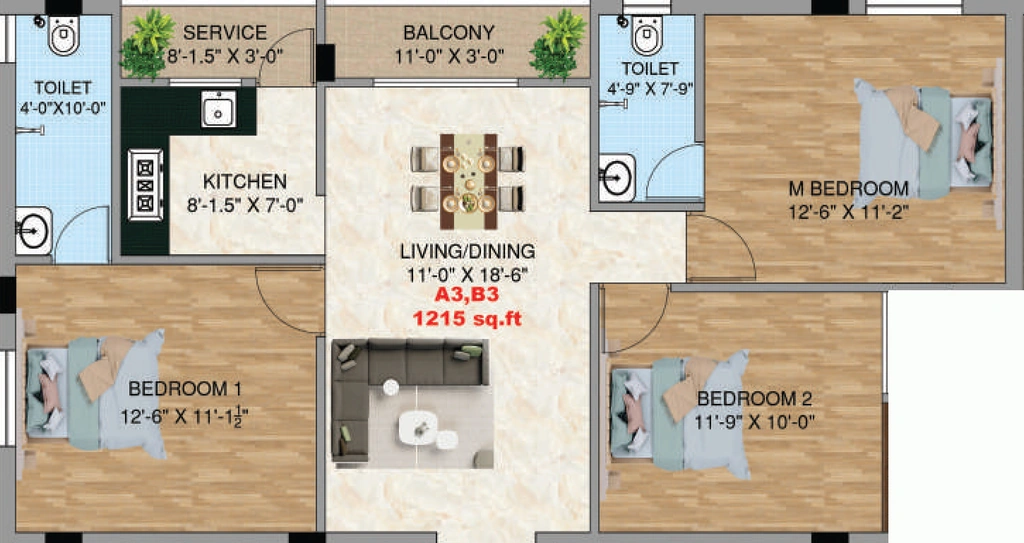 3 BHK Flat in Traventure Lakshmi in Perambur, Chennai - Image 908288