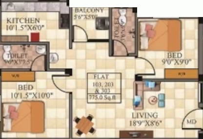 2 BHK Flat in Annai Horizon in Pallikaranai, Chennai - Image 908406