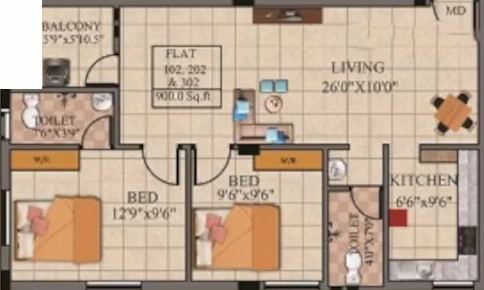 2 BHK Flat in Annai Horizon in Pallikaranai, Chennai - Image 908408