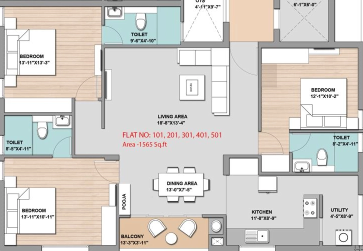 3 BHK Flat in Khurinji Verbena in Adyar, Chennai - Image 908422