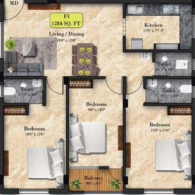 3 BHK Flat in Shalom Brindhavan Garden in Tambaram, Chennai - Image 908455