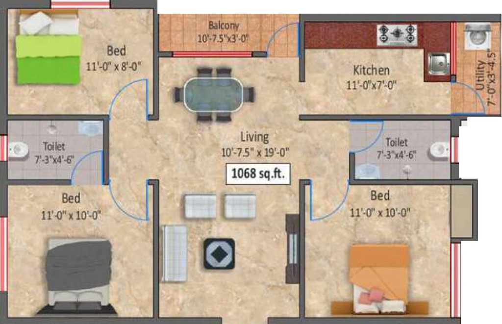 3 BHK Flat in Aliyah Peace Enclave in Virugambakkam, Chennai - Image 908571