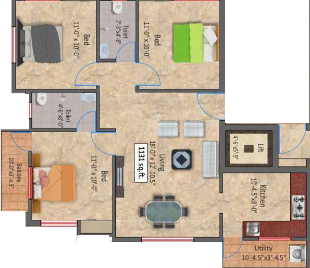 3 BHK Flat in Aliyah Peace Enclave in Virugambakkam, Chennai - Image 908572