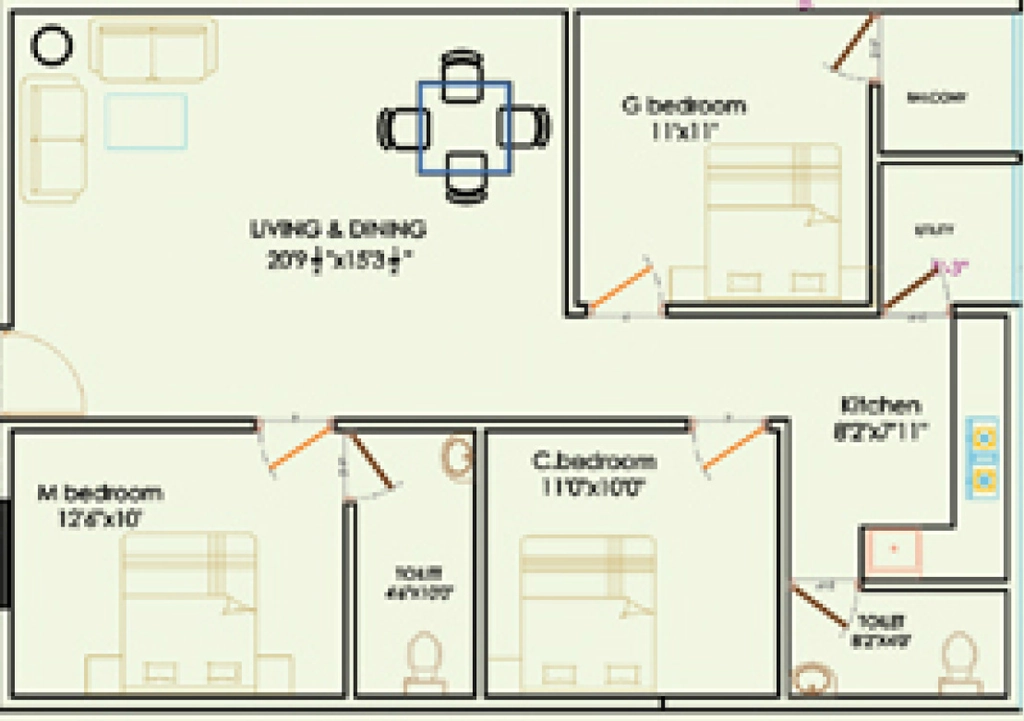 3 BHK Flat in Vishwanadh Avenues 19 in Pothinamallayya Palem, Visakhapatnam - Image 909135