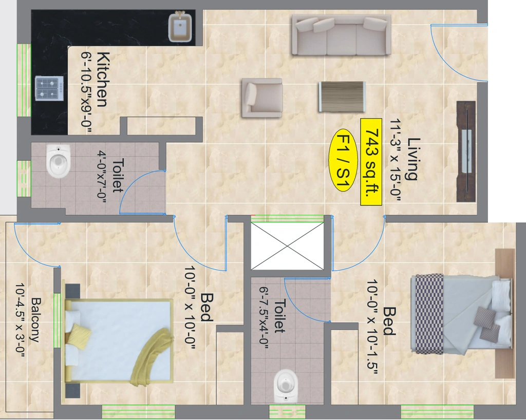 2 BHK Flat in Aliyah Lily in Perungudi, Chennai - Image 908621