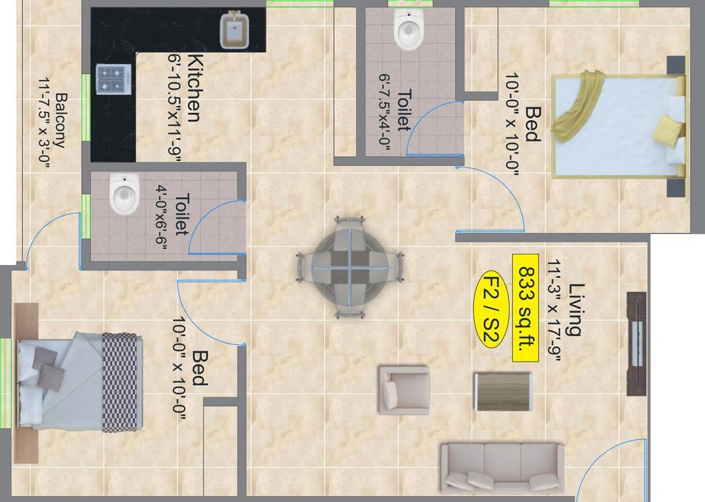 2 BHK Flat in Aliyah Lily in Perungudi, Chennai - Image 908623