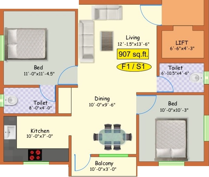 2 BHK Flat in Aliyah Helvetica in Perungudi, Chennai - Image 908628
