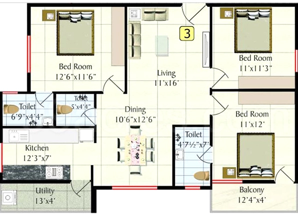 3 BHK Flat in Eapl Appa Atlantis in Kothapet, Hyderabad - Image 908630