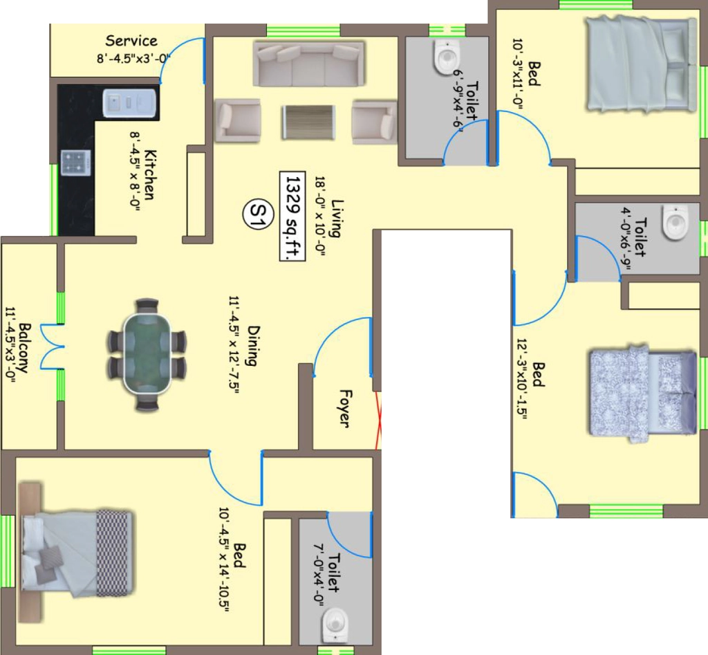 3 BHK Flat in Aliyah Gardenia in Kotturpuram, Chennai - Image 908633
