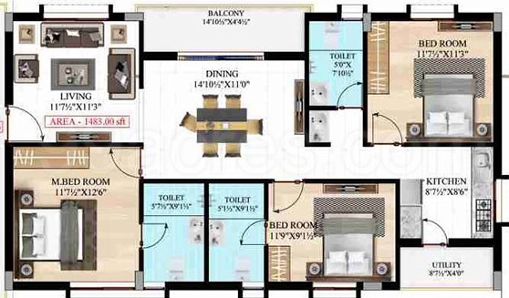 3 BHK Flat in Arkon Keerthi Sunrise in Bandlaguda Jagir, Hyderabad - Image 908949