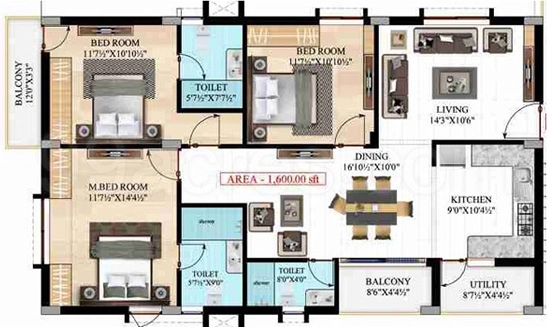 3 BHK Flat in Arkon Keerthi Sunrise in Bandlaguda Jagir, Hyderabad - Image 908950