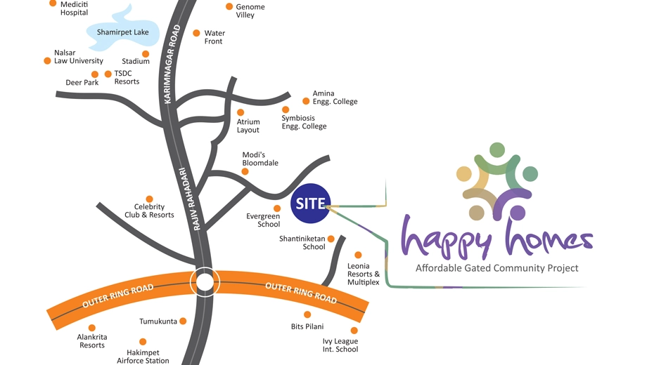 Location of Bhuvan Happy Homes in Shamirpet, Hyderabad - Image 381732
