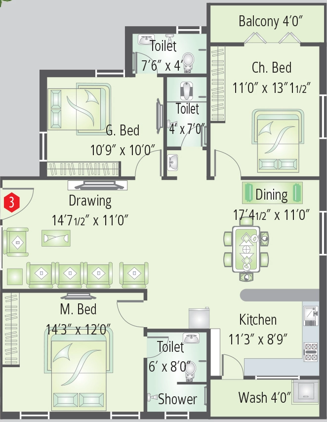 3 BHK Flat in CMG Serenity Heights in Bandlaguda Jagir, Hyderabad - Image 908790