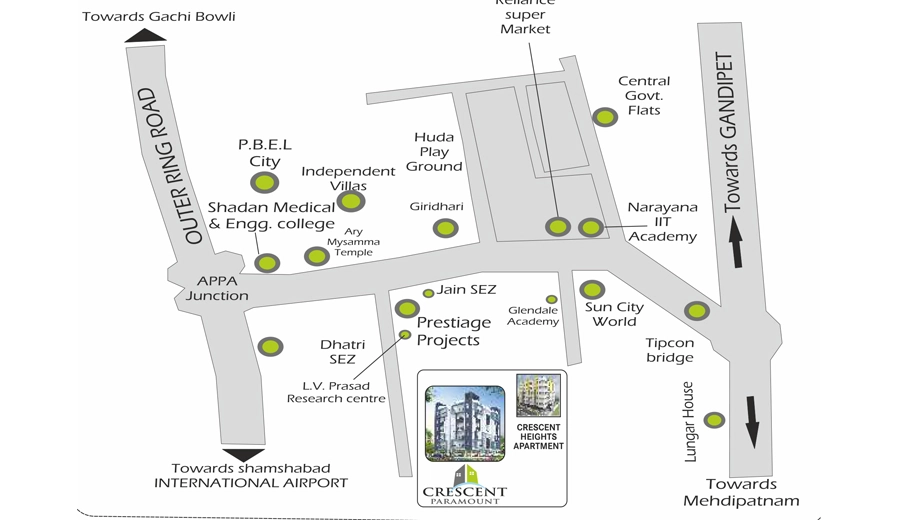 Location of Crescent Paramount in Kismatpur, Hyderabad - Image 381941