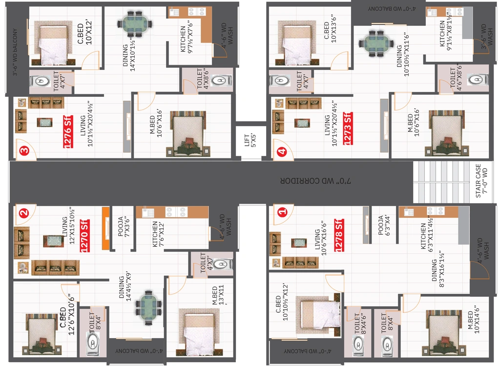 Floor Plan of Fortune Pride Bowrampet in Bachupally, Hyderabad - Image 382105