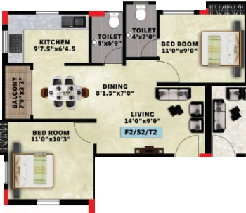 2 BHK Flat in Mithun Sunline in Medavakkam, Chennai - Image 908942