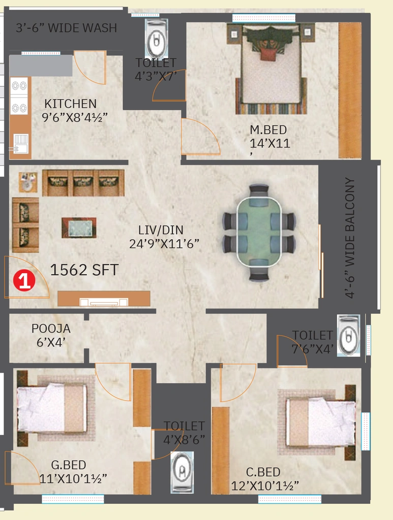 3 BHK Flat in Fortune Prime in Bachupally, Hyderabad - Image 908951
