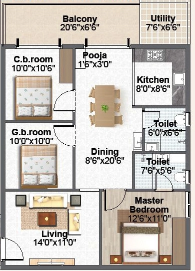 3 BHK Flat in Gajaraj Enclave in Dilsukhnagar, Hyderabad - Image 908967