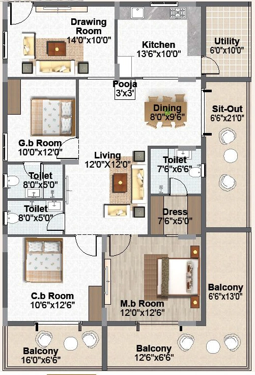 3 BHK Flat in Gajaraj Enclave in Dilsukhnagar, Hyderabad - Image 908971