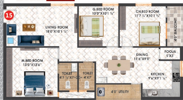 3 BHK Flat in Hari The Urbanite Homes in Ameenpur, Hyderabad - Image 909225