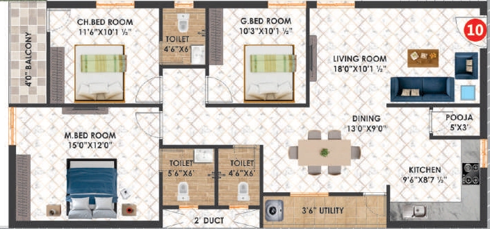 3 BHK Flat in Hari The Urbanite Homes in Ameenpur, Hyderabad - Image 909226