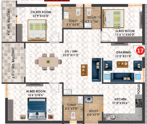 3 BHK Flat in Hari The Urbanite Homes in Ameenpur, Hyderabad - Image 909227