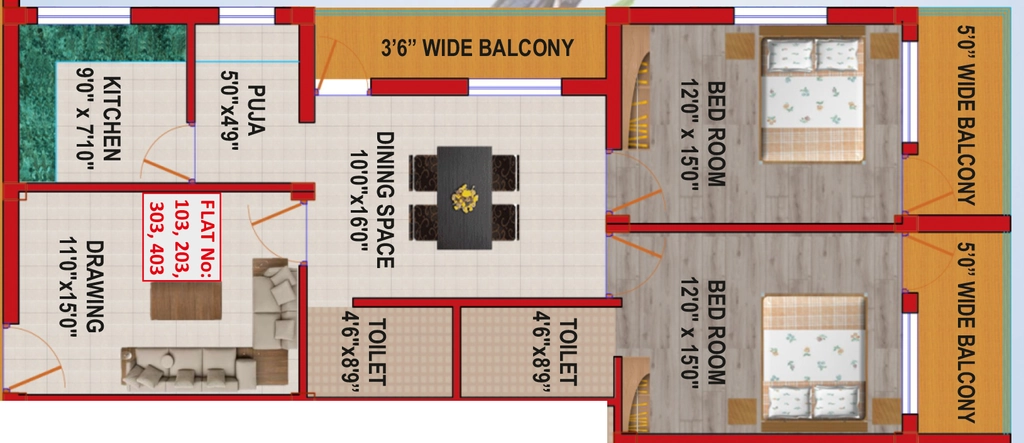 2 BHK Flat in MS Aditi Residency in Patia, Bhubaneswar - Image 909481