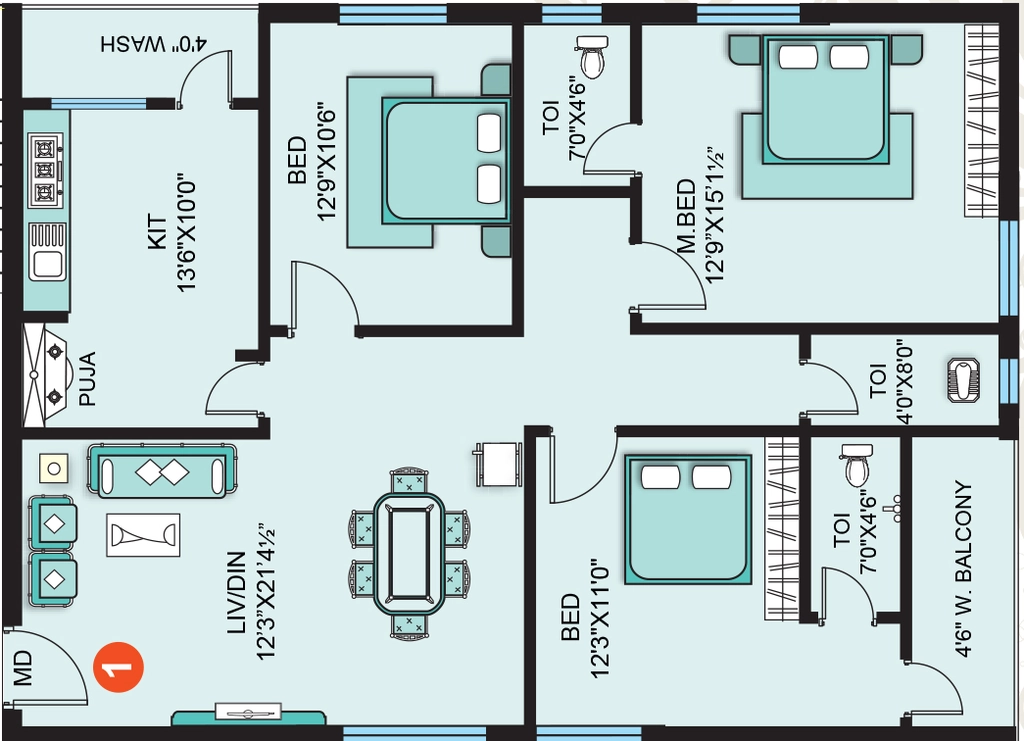 3 BHK Flat in Imperial Sree Harika Towers in Miyapur, Hyderabad - Image 909218