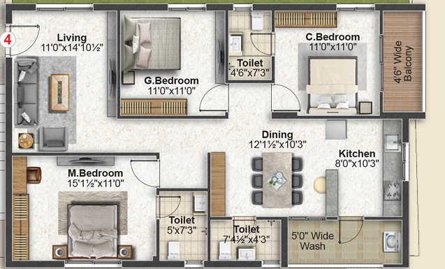 3 BHK Flat in Inspire Topaz in Bandlaguda Jagir, Hyderabad - Image 909212