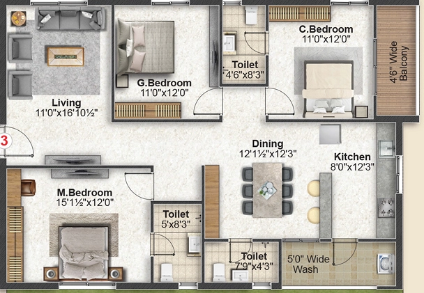 3 BHK Flat in Inspire Topaz in Bandlaguda Jagir, Hyderabad - Image 909213