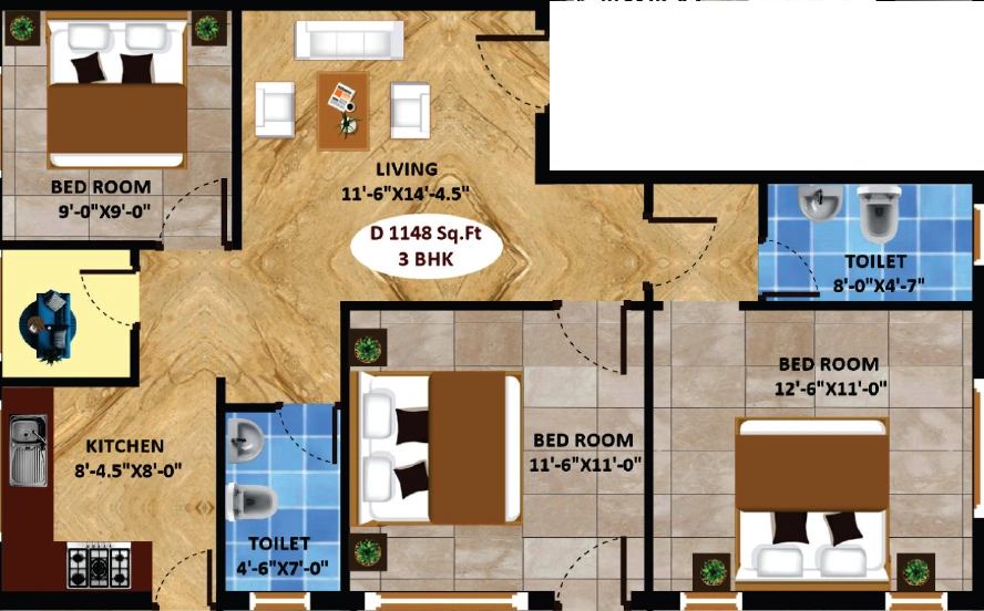 3 BHK Flat in Brrownstone Swaroop in Pallikaranai, Chennai - Image 909248