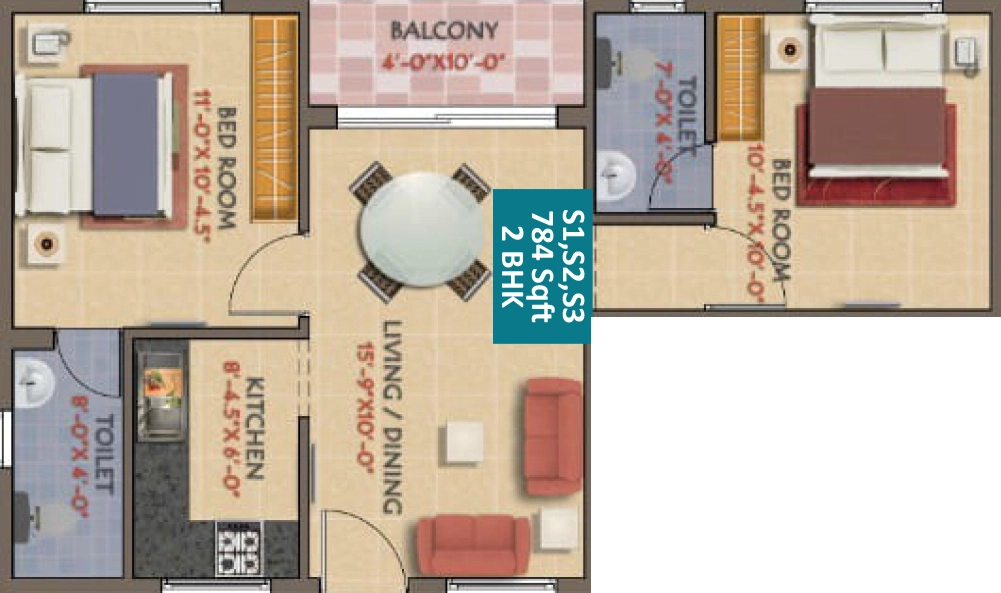 2 BHK Flat in Brrownstone Atharva Phase 2 in Pallikaranai, Chennai - Image 909276