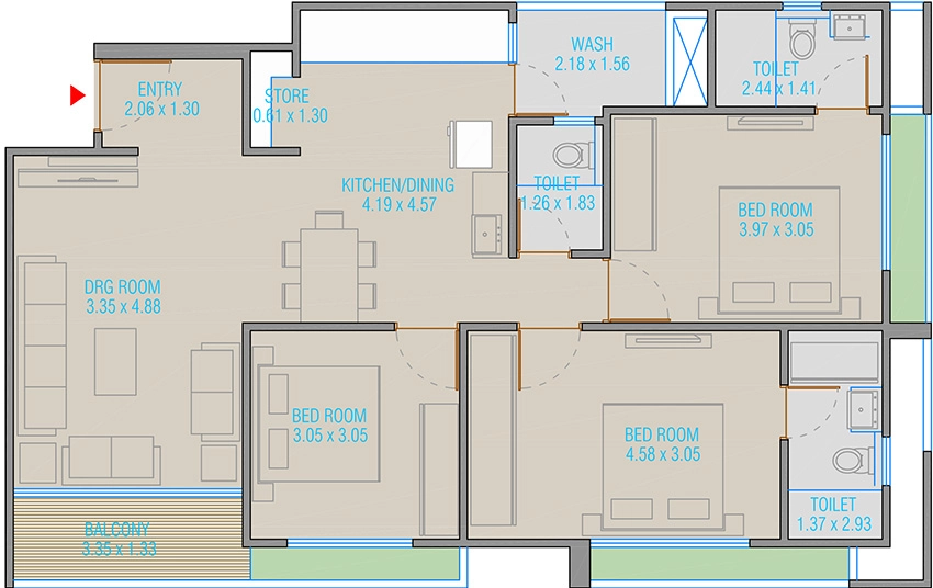 3 BHK Flat in Shree Keshvam Heights in Tragad, Ahmedabad - Image 909284