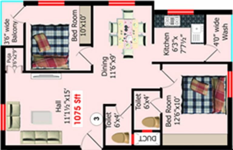 2 BHK Flat in Kalyans Aishwaria Residency in LB Nagar, Hyderabad - Image 909376