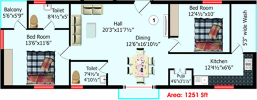 2 BHK Flat in Kalyans Aishwaria Residency in LB Nagar, Hyderabad - Image 909377