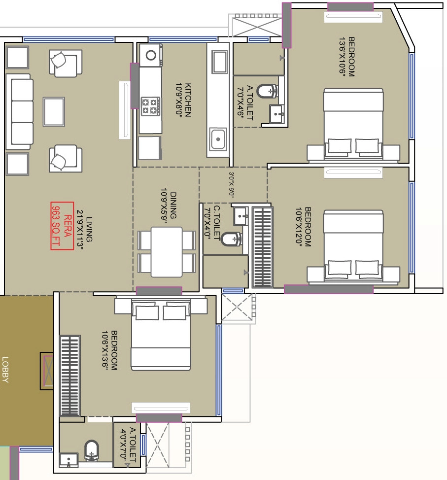 3 BHK Flat in Konark Ganesh Chhaya in Vile Parle East, Mumbai - Image 909903