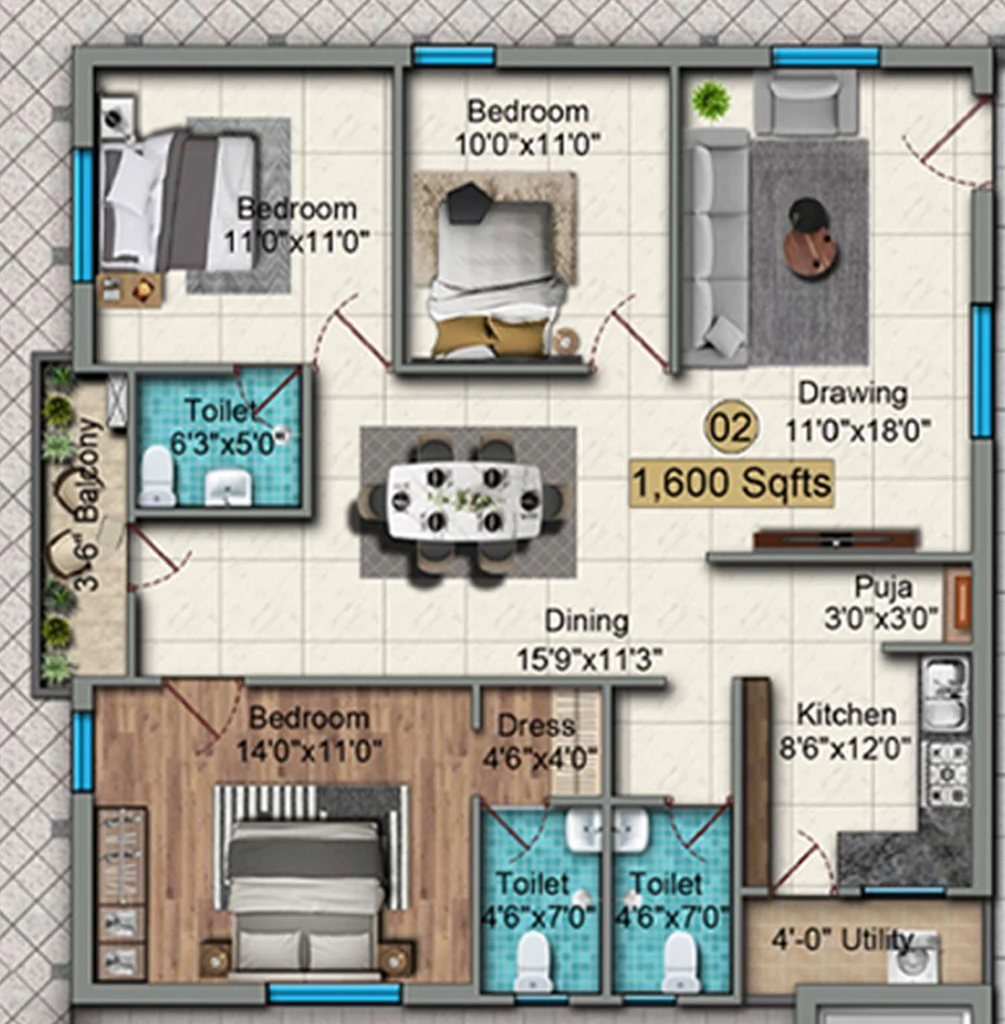 3 BHK Flat in Mcor Darbar in Ameenpur, Hyderabad - Image 909426