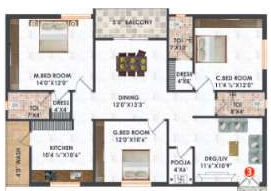 3 BHK Flat in Mi Kirti Heights in Kollur, Hyderabad - Image 909549