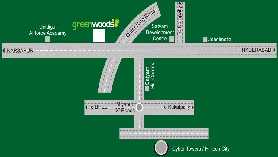 Location of Modi Greenwoods in Dundigal, Hyderabad - Image 383404