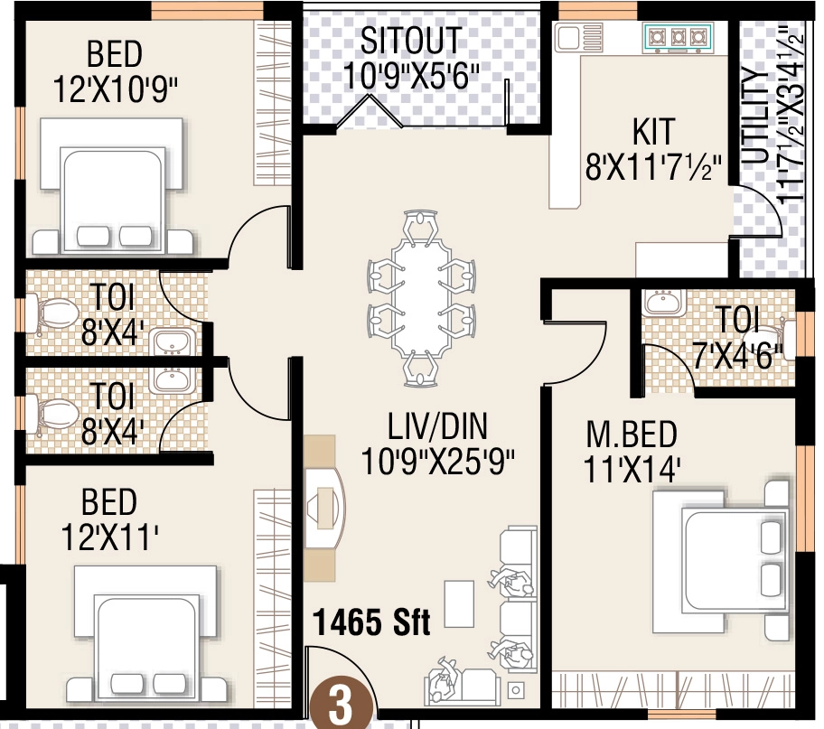 3 BHK Flat in Jaya Bharathi Ramani Heights in Kukatpally, Hyderabad - Image 909537