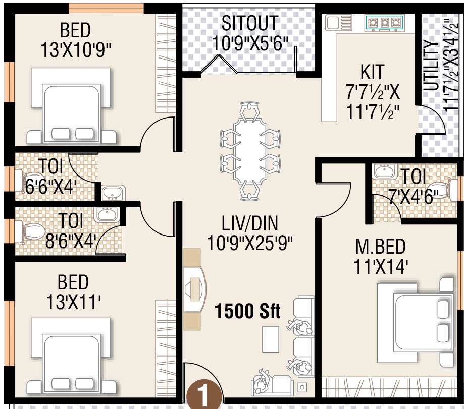 3 BHK Flat in Jaya Bharathi Ramani Heights in Kukatpally, Hyderabad - Image 909538