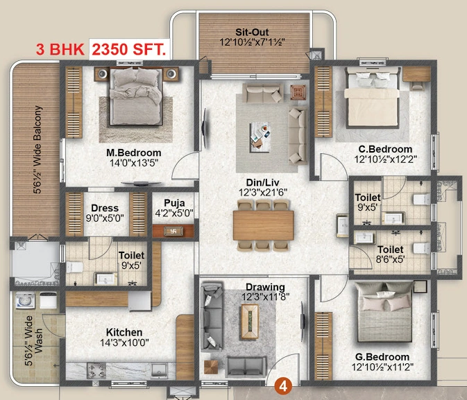 3 BHK Flat in NRR Avani in Bandlaguda Jagir, Hyderabad - Image 909547