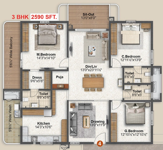3 BHK Flat in NRR Avani in Bandlaguda Jagir, Hyderabad - Image 909548