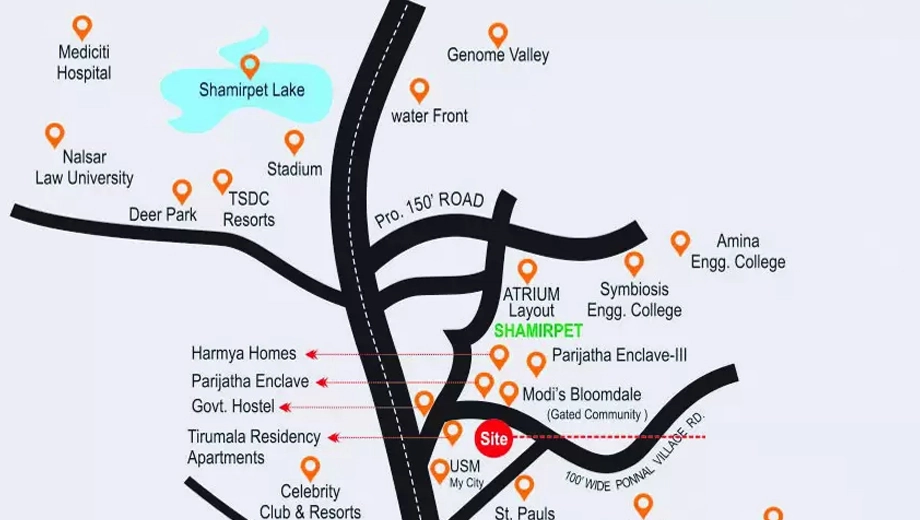 Location of Parijatha Pride 2 in Shamirpet, Hyderabad - Image 383506