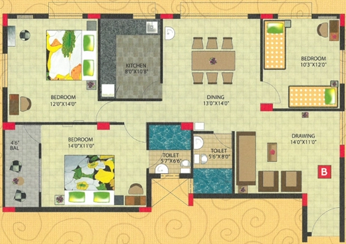 3 BHK Flat in Z Engineers Banalata in Saheed Nagar, Bhubaneswar - Image 909999