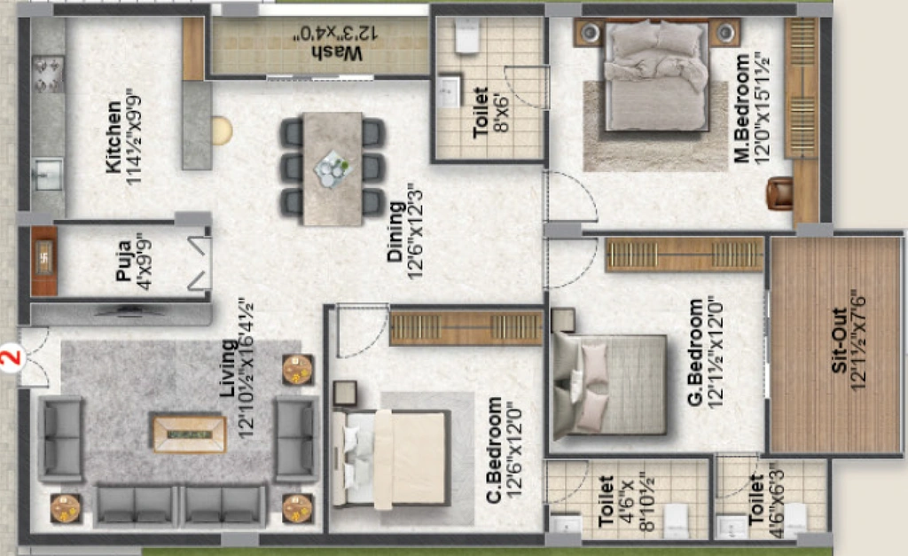 3 BHK Flat in Saanvi Anvaya Homes in Kokapet, Hyderabad - Image 909818