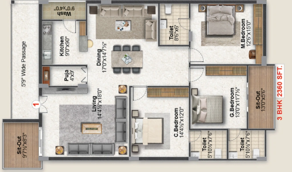 3 BHK Flat in Saanvi Anvaya Homes in Kokapet, Hyderabad - Image 909819