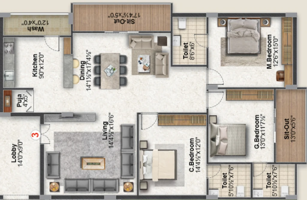 3 BHK Flat in Saanvi Anvaya Homes in Kokapet, Hyderabad - Image 909820