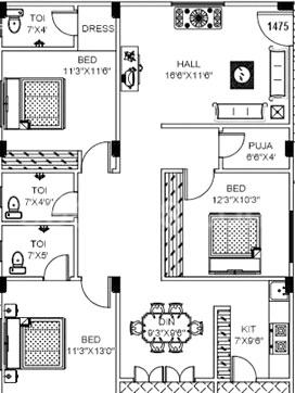 3 BHK Flat in Sai Heights in Bachupally, Hyderabad - Image 909840