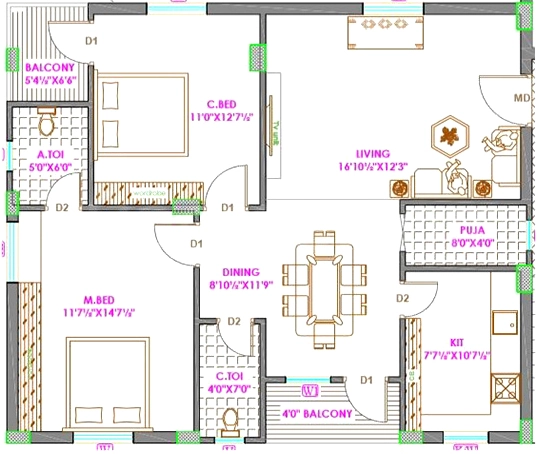 2 BHK Flat in Sammetas Gruha Lakshmi Pearls in Miyapur, Hyderabad - Image 909811